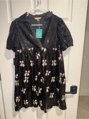Simply Southern Black Sequin Dress with Bow Accents NWT Ladies Medium